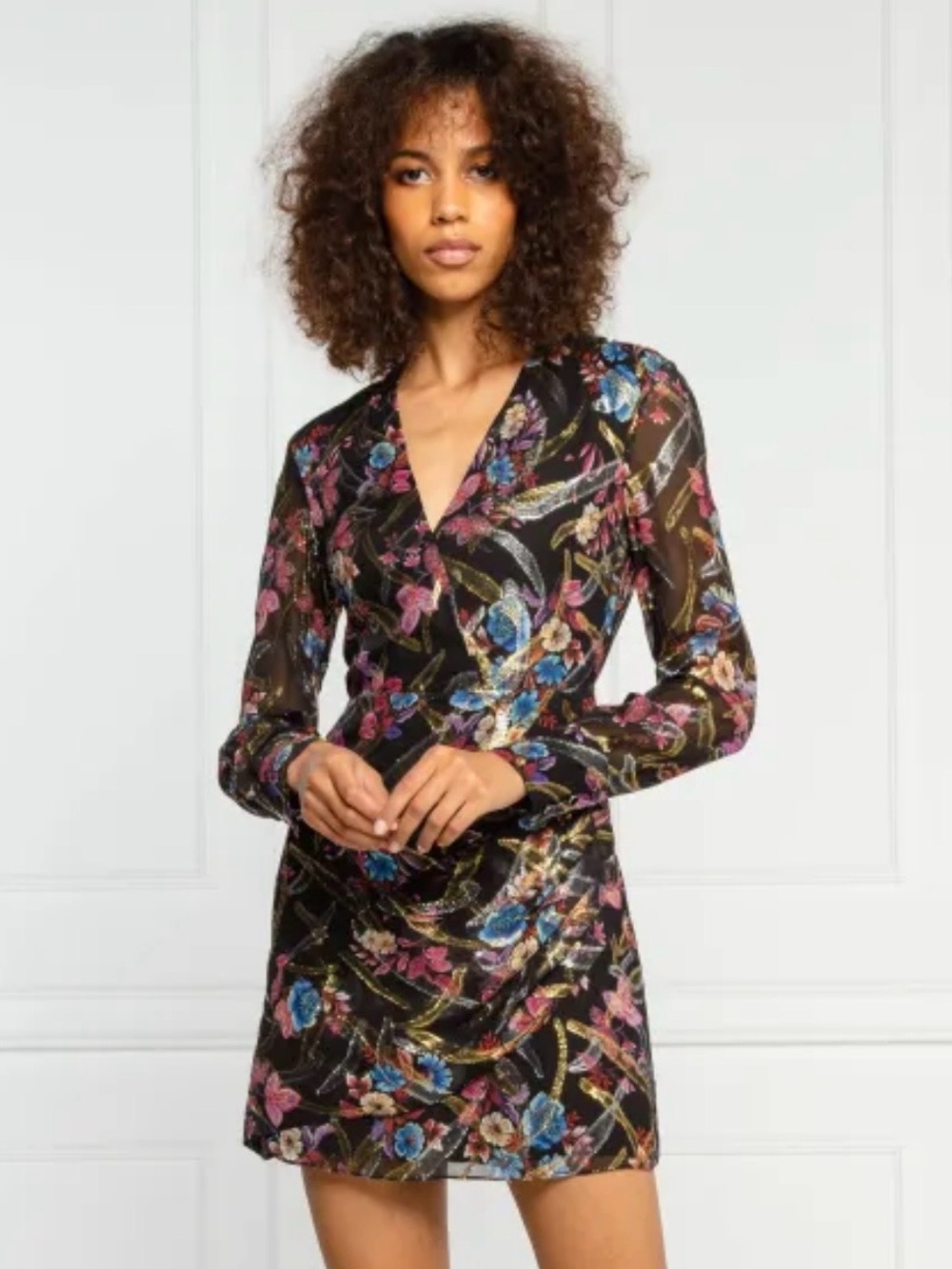 Pinko Silk Metallic Floral Jacquard Mini Dress | Holiday Party | Sz 6 | IT 42